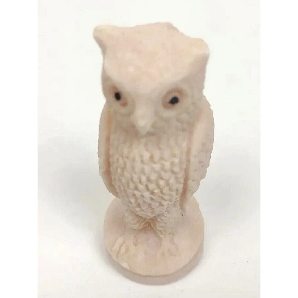 Sand Quartz Owl Figurine Pink w Dark Eyes 3